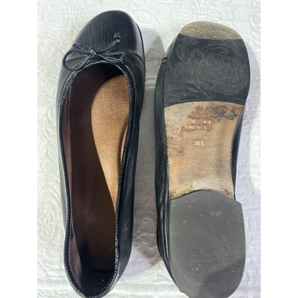 Vero Cuoio Black Leather Ballet Flats Lizard Embossed Toe Bow Made in Italy 38.5 - Picture 8 of 8